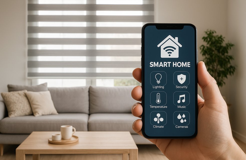 Chytrá domácnost umožňuje ovládat venkovní žaluzie, rolety i další prvky stínění pohodlně přes mobilní aplikaci a systém Smart Home.