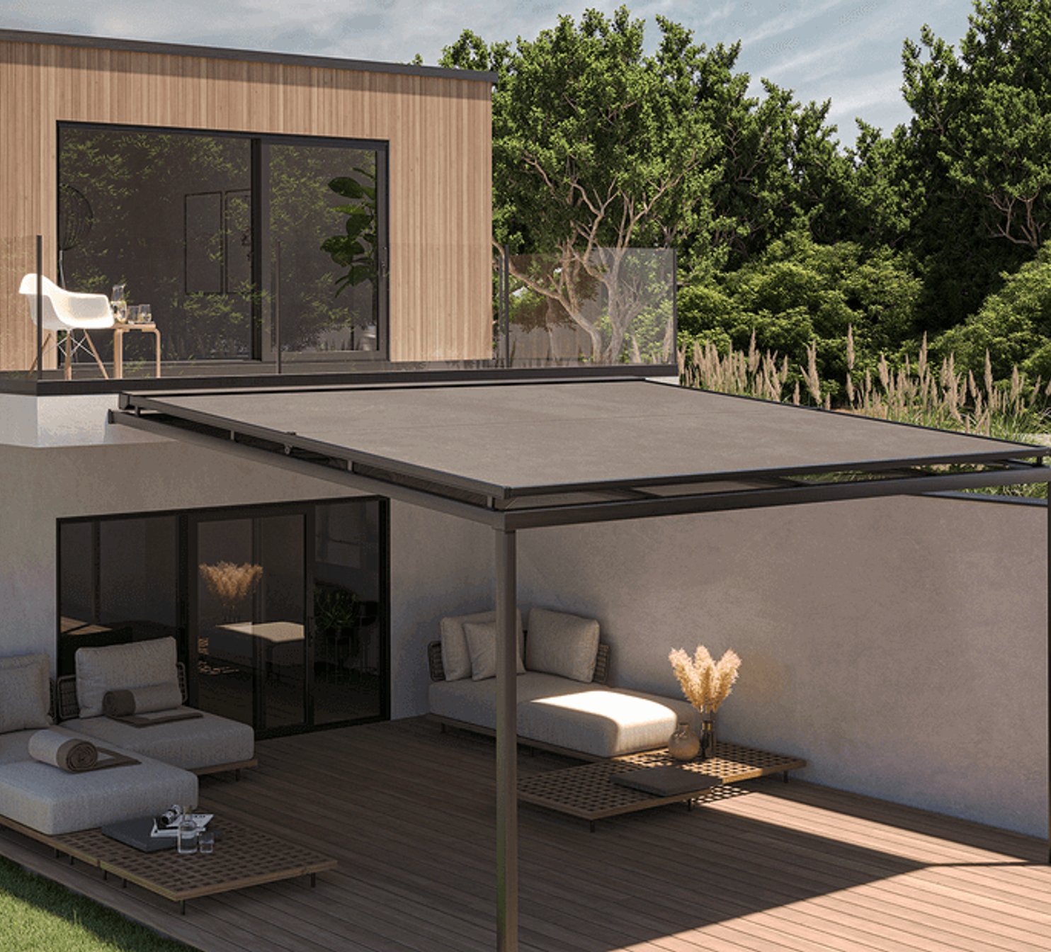 Markýza nad zasklením u posezení