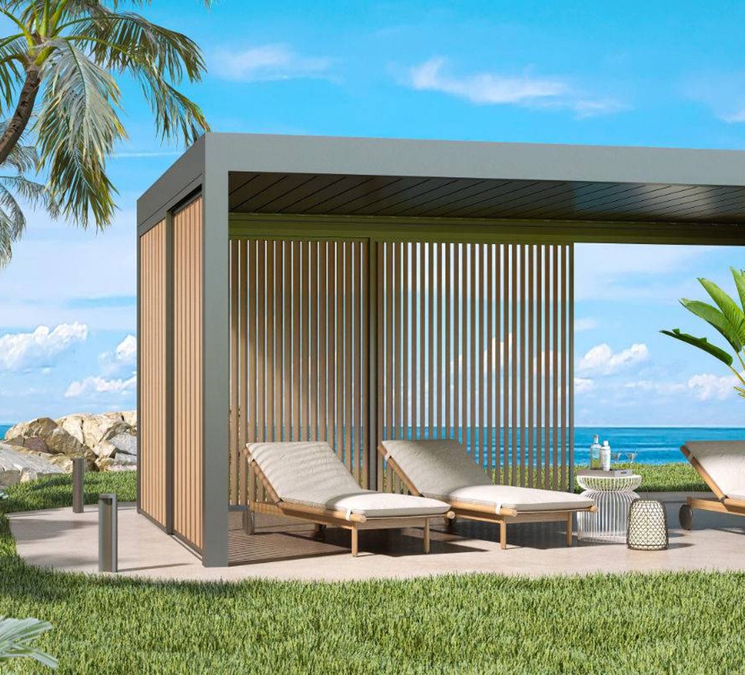 Zahradní pergola se slunolamy