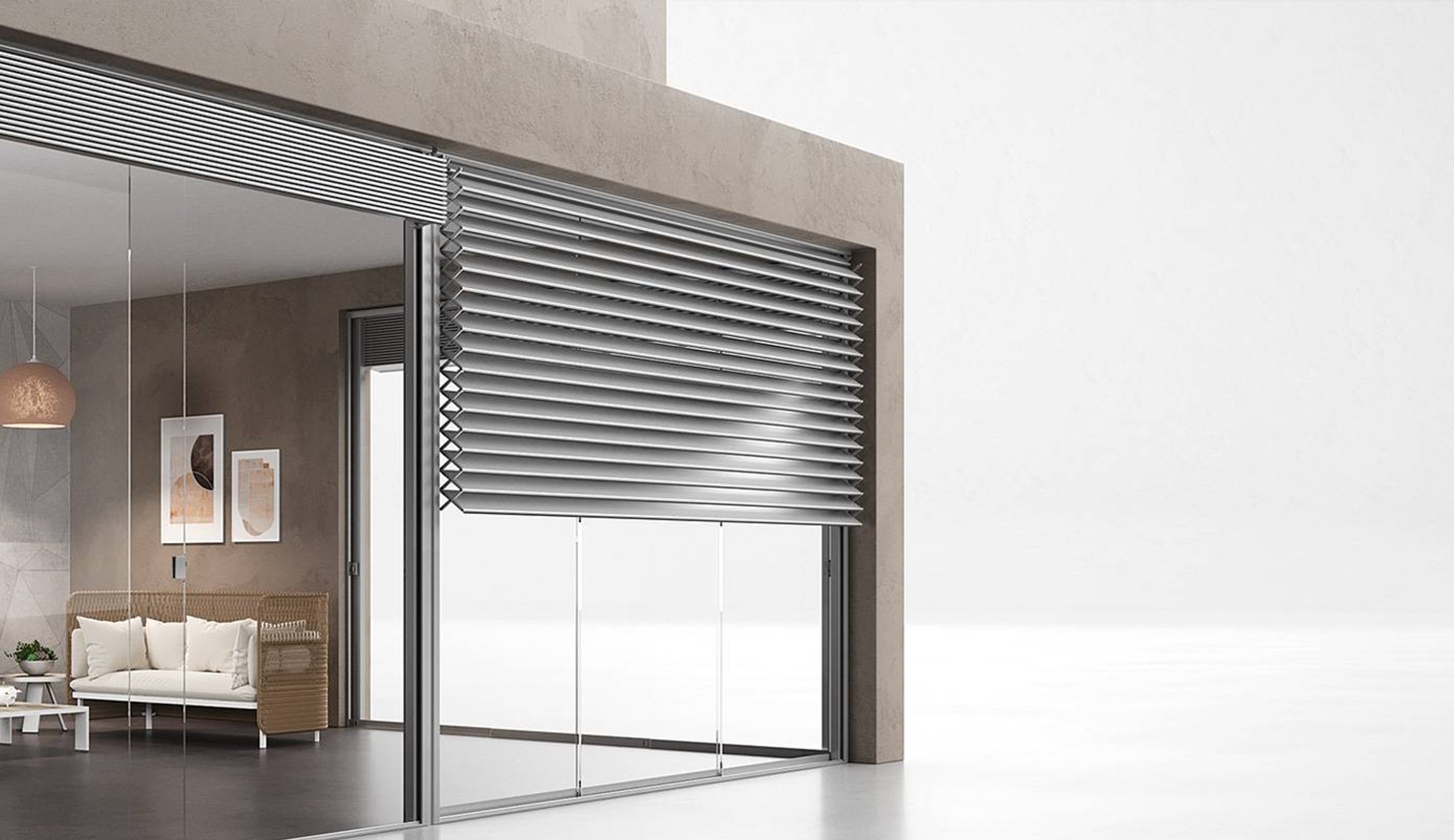 Vertikální slunolamy u moderního domu