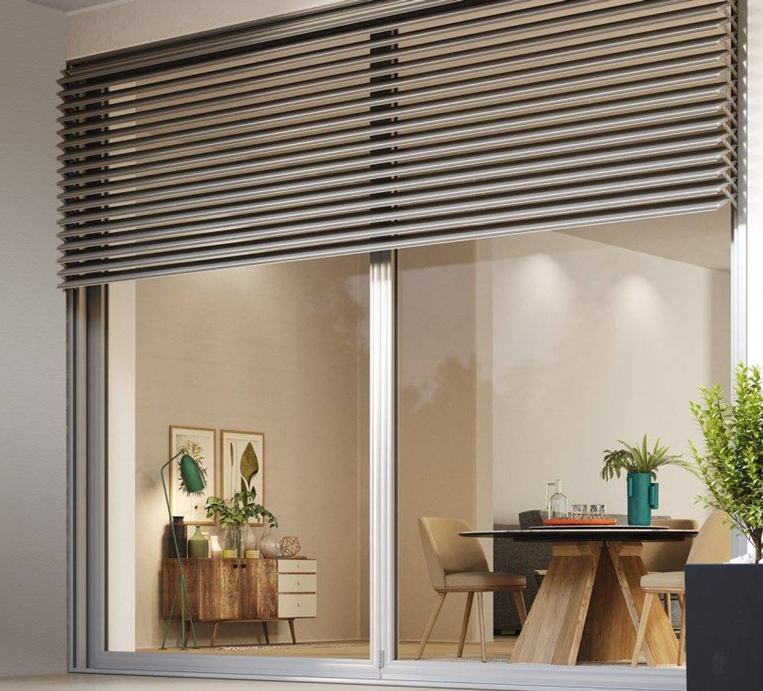 Vertikální slunolamy u jídelního stolu